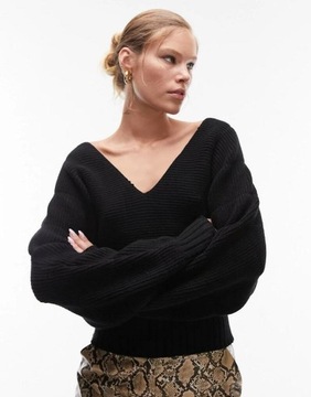 TOPSHOP LUŹNY CZARNY SWETER V-NECK DŁUGI RĘKAW MCM NG7__M