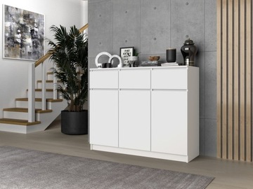 КОМОД 120 см ДВЕРИ ШКАФА ЯЩИКОВ ВМЕСТИМОСТЬ ПОЛОК СОВРЕМЕННЫЙ МАТОВЫЙ БЕЛЫЙ