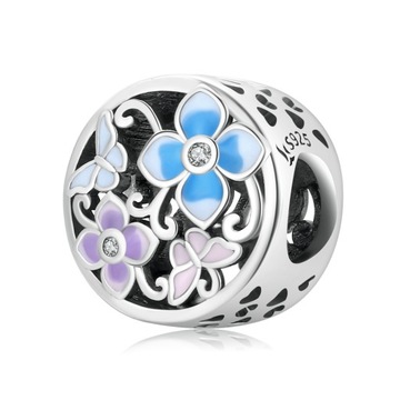 Charms koralik Bransoletki KWIATY srebro pr925