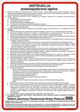 INSTRUKCJA PRZECIWPOŻAROWA OGÓLNA PCV 25x35 CM PCV