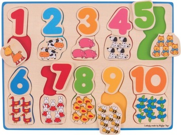 UKŁADANKA liczby zwierzątka drewniane PUZZLE 20 el