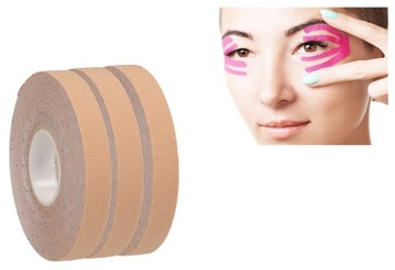 3x TAŚMA KINEZJOLOGICZNA DO TAPINGU LIFTINGU TWARZY FACE TAPE 1cm x 15m