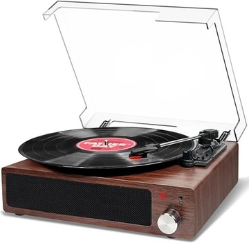 Gramofon FYDEE A6 Bluetooth brązowy z 2 wbudowanymi głośnikami 3-biegowy