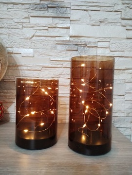 Tuby szklane z oświetleniem LED dekoracyjne 2 rozmiary kolor srebrny 20 cm
