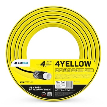 Садовый шланг 3/4 дюйма, 50 м Cellfast 4YELLOW для воды, 4 слоя, ПРОЧНЫЙ, гибкий