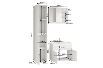 КОМПЛЕКТ МЕБЕЛИ ДЛЯ ВАННОЙ КОМНАТЫ С ЗЕРКАЛОМ И РАКОВИНОЙ