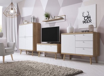 MEBLE DO SALONU PRIMO II DĄB RIVIERA / BIAŁY