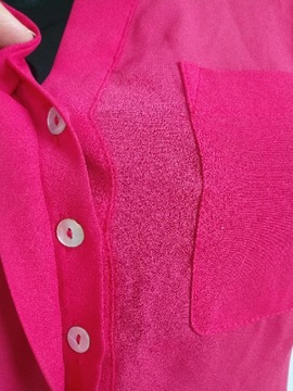 S H&M różowa bluzka mgiełka pastelowa XS róż kieszonki prześwitująca neon