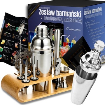 PROFESJONALNY ZESTAW BARMAŃSKI DO DRINKÓW SHAKER 17 ELEMENTÓW + GRATIS