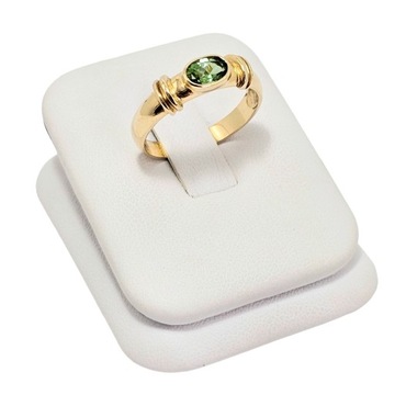 Piękny złoty pierścionek z zielonym oliwinem próba 585 oliwin r. 16 nr 0798