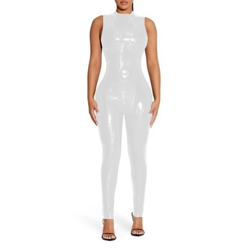 Sleeveless Jumpsuit Sexy Gloosy PVC Leather Bodyco