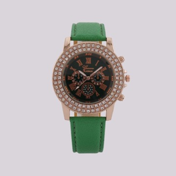 Women Quartz Watch Round Dial Rhinestone Roman Number