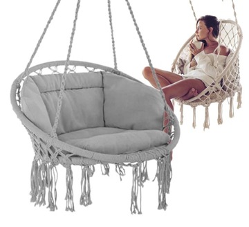КРЕСЛО КАЧЕШКИ STORK NEST GARDEN + ПОДУШКА МАКРАМЕ БОХО, БЕЖЕВЫЙ