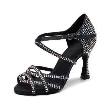 BUTY DO TAŃCA TANECZNE Z CEKINAMI CZARNE 7.5cm 43