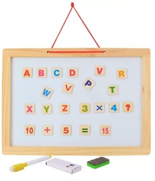 DREWNIANA TABLICA DWUSTRONNA KREDOWO-MAGNETYCZNA LITERKI WISZĄCA