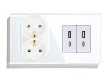 GNIAZDKO ELEKTRYCZNE PODWÓJNE SZKLANE 4x USB A+C 2.4A 157mm