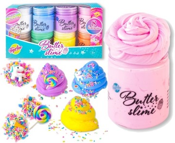 MASA PLASTYCZNA BUTTER SLIME KUBEK 8 KOL + DODATKI