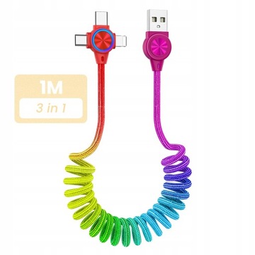 Kabel sprężynowy 3A 3w1 1M do iPhone'a Micro 8 Pin
