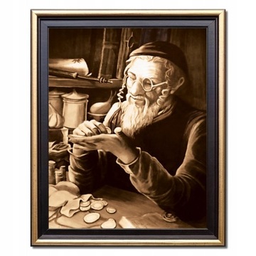 PORTRET ŻYDA Z PIENIĄŻKIEM ŻYD NA SZCZĘŚCIE OBRAZ na prezent + rama