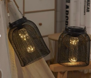 LAMPION METALOWY SOLARNY LAMPA WISZĄCA LAMPKA OGRODOWA LATARNIA CZARNA LED