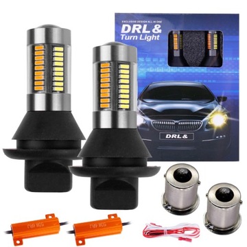 2w1 ŚWIATŁA LED DZIENNE KIERUNKOWSKAZY DRL PY21W BAU15s WBUDOWANY AUTOMAT