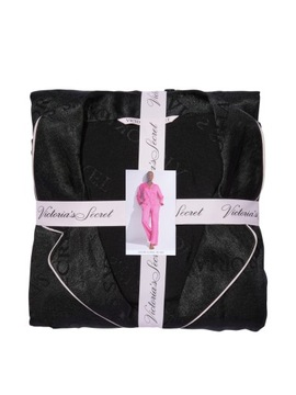 Piżama Victoria's Secret czarny logo satyna S/M