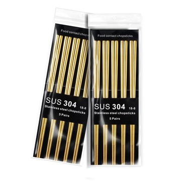 Pałeczki PREMIUM GOLD stal nierdzewna 5 par ZŁOTE