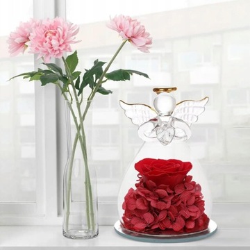 ВЕЧНАЯ РОЗА В СТЕКЛЕ СО СВЕТОДИОДНОЙ ПОДСВЕТКОЙ ФИГУРКА АНГЕЛА ПОДАРОК ​​НА ДЕНЬ МАТЕРИ