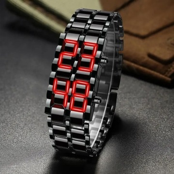 Fashion Mens Digital Lava Wrist Watch Men Black Full Metal Red Blue LED