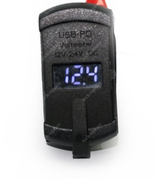 Монтажная розетка USB QC3.0 18 Вт + PD 36 Вт 12–24 В Вольтметр