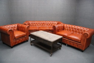 CHESTERFIELD Кожаный комплект для отдыха Диван Кресло Коричневый LOFT