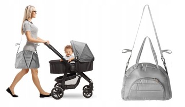 СУМКА ДЛЯ КОЛЯСКИ С РЕМНЕМ-ОРГАНИЗАТОРОМ СЕРАЯ XXL КАЧЕСТВО