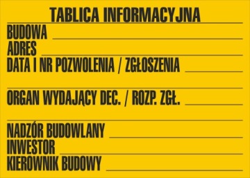 TABLICA INFORMACYJNA BUDOWLANA 50x70 cm PCV