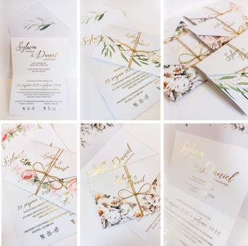 Свадебное приглашение на свадьбу свадьбы 2IN1 Золотая конверт - узоры