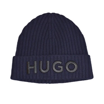 Czapka na zimę Hugo Boss Knitted Beanie Blue granatowa