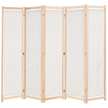 Parawan 5-panelowy, kremowy, 200 x 170 x 4 cm, tka