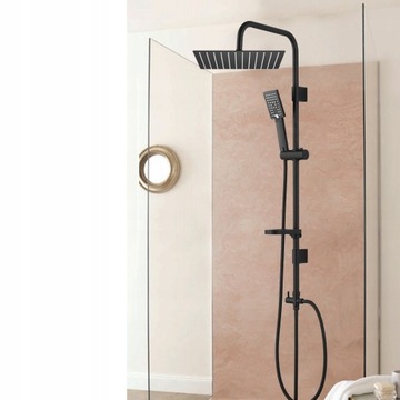 Bateria wannowa czarna TERMOSTATYCZNA Deszczownica 25x25 cm slim kolumna
