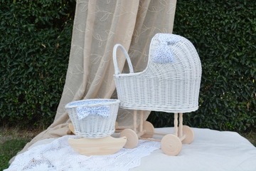 ПЛЕТЕНАЯ КОЛЯСКА для кукол + ЛЮЛЬКА, белый МИКС