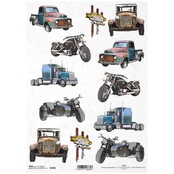 Papier ryżowy do decoupage R1902 samochody motory