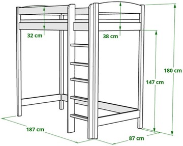 DZIECIĘCE DREWNIANE ŁÓŻKO ANTRESOLA 180 CM MATERAC