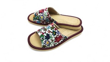 КОЖАНЫЕ ТАПОЧКИ ЖЕНСКИЕ КОЖАНЫЕ ДОМАШНИЕ ТАПОЧКИ ЦВЕТЫ ПИОН