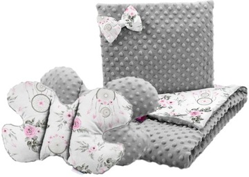 KOCYK MINKY PODUSZKA MOTYLEK DO WÓZKA NOSIDEŁKA KOŁYSKI ZESTAW 3w1 BABYMAM