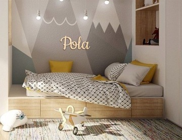 Деревянная надпись Любое имя ребенка на стене двери, 4-5 букв Nikoś POLA