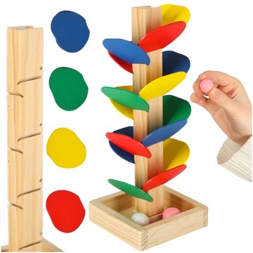 DREWNIANA WIEŻA DRZEWKO GRA EDUKACYJNA TOR KULKOWY DREWNIANY MONTESSORI