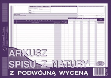 DRUK ARKUSZ SPISU Z NATURY Z PODWÓJNĄ WYCENĄ