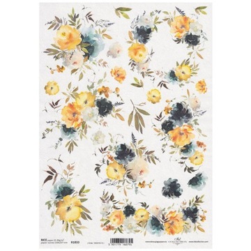 PAPIER RYŻOWY do decoupage A4 ITD-R1833 kwiaty