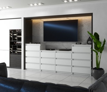 СОВРЕМЕННЫЙ БОЛЬШОЙ КОМОД 220СМ, 14 ящиков, МАТТОВЫЙ БЕЛЫЙ