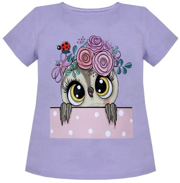 Bluzka T-SHIRT Dziewczęcy Krótki Rękaw Bawełna SOWA r 146 3947