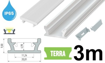 ZESTAW PROFIL WODOODPORNY LED 3m TERRA BIAŁY IP65 Z KLOSZEM I ZAŚLEPKAMI
