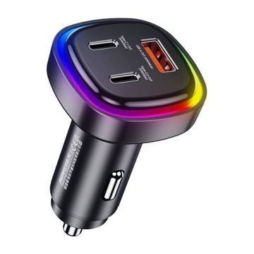 Ładowarka samochodowa 2x USB-C + USB-A 66W PD + QC iPhone Android